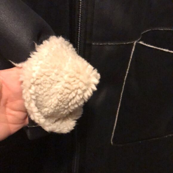 DKNY faux fur long lined zip up hooded jacket size large NWT - Picture 4 of 12